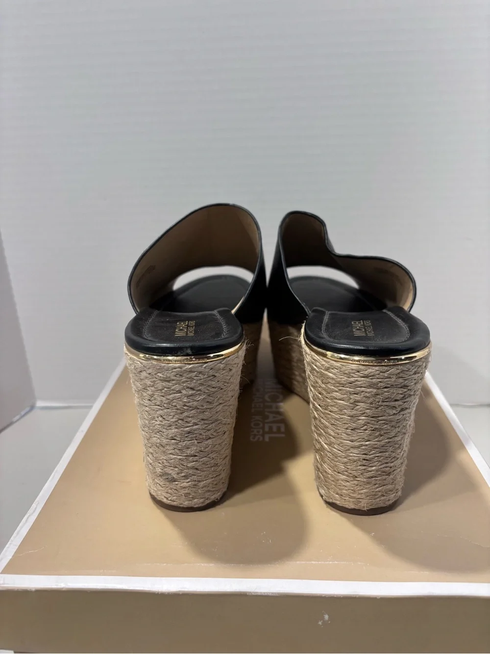 Michael Michael Kors Black Leather Cunningham Wedge Mules Size 10M